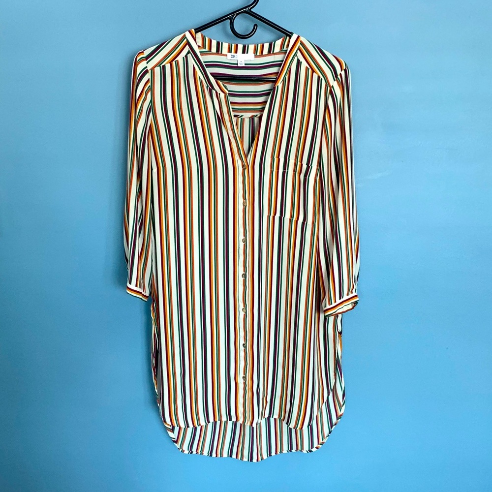 DR2 Long Sleeve Button up Shirt Dress multicolor striped knee length